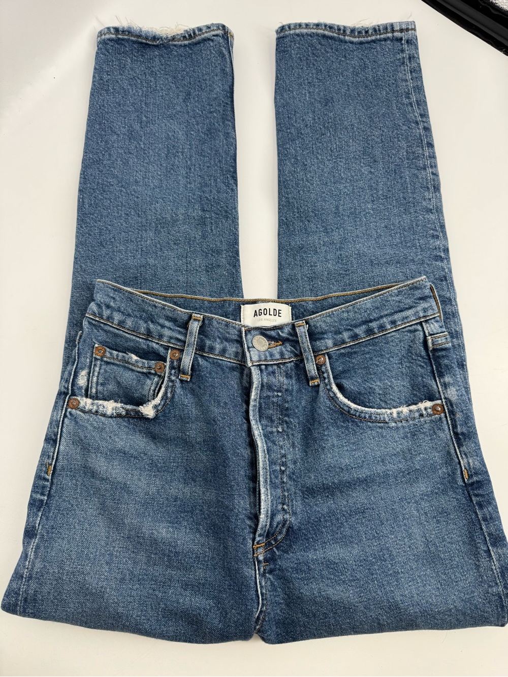 Agolde Riley High Rise Straight Crop Jeans Medium Wash Blue Womens Size 24 - Picture 3 of 13